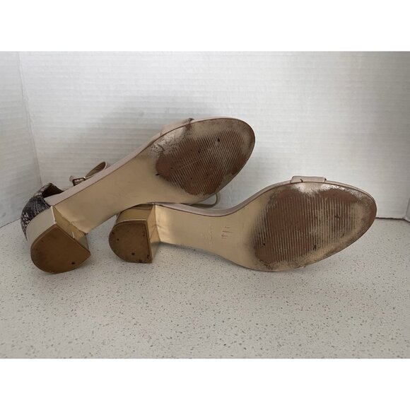 Ann Taylor Sandal Size 8 Gold Block Heel Ankle Strap Faux Snakeskin at Back - Picture 6 of 12